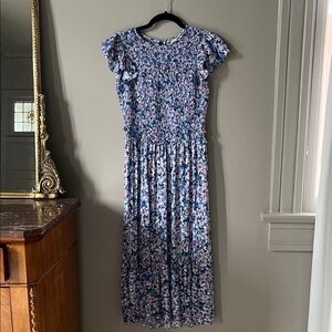 Shoshanna Blue and Pink Floral Midi Dress
